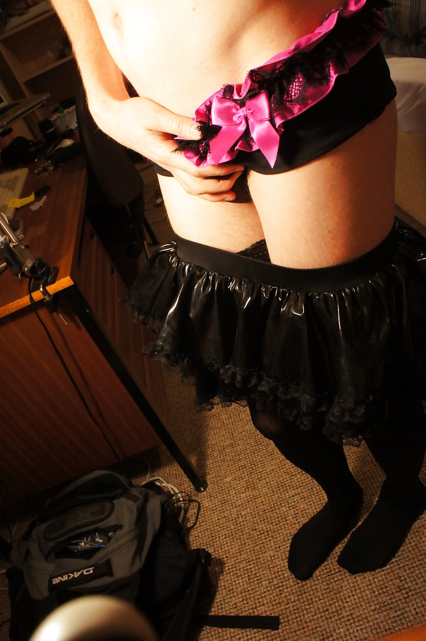 Me Sandra Crossdressing in PVC skirt and pink panties