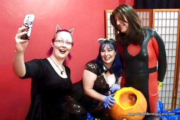 Halloween Pumpkin Fucking Sissy Humiliation FemDom Threesome #30146569