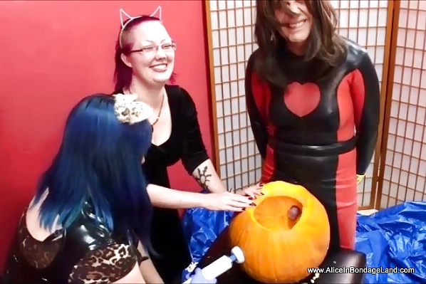 Halloween Pumpkin Fucking Sissy Humiliation FemDom Threesome #30146572