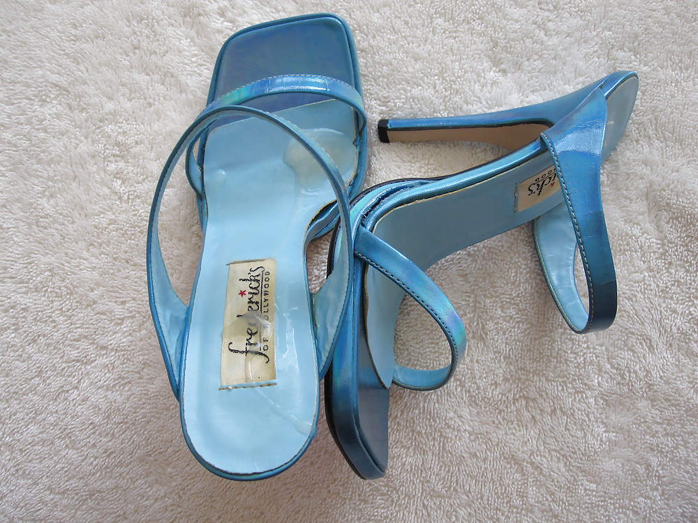 9 west blue sandal high heels cummed again
 #24597804