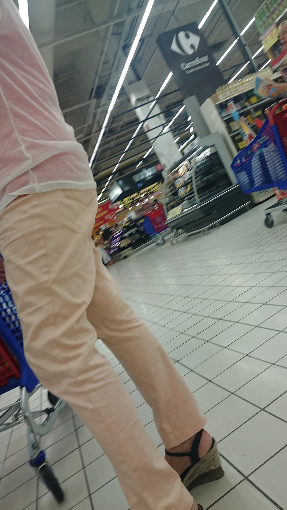 Candid heels feet and legs in supermarket #32752950