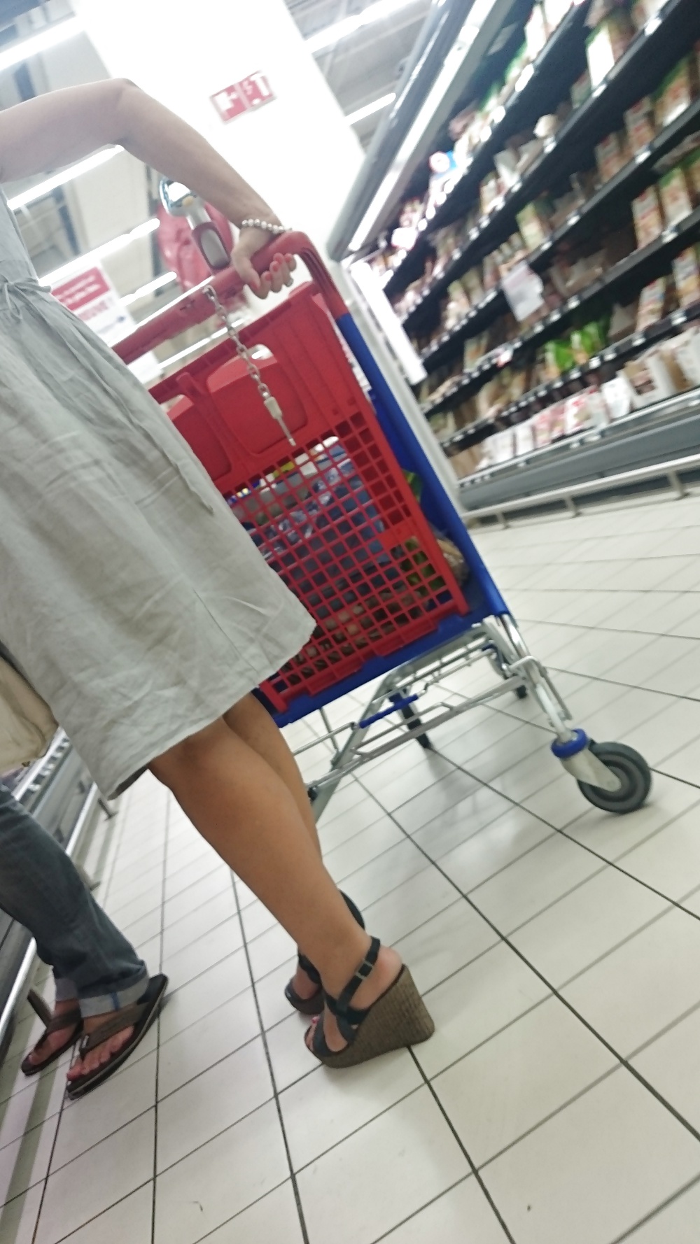 Candid heels feet and legs in supermarket #32752964