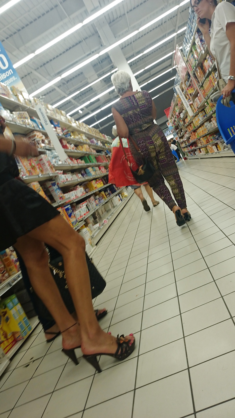 Candid heels feet and legs in supermarket #32752967