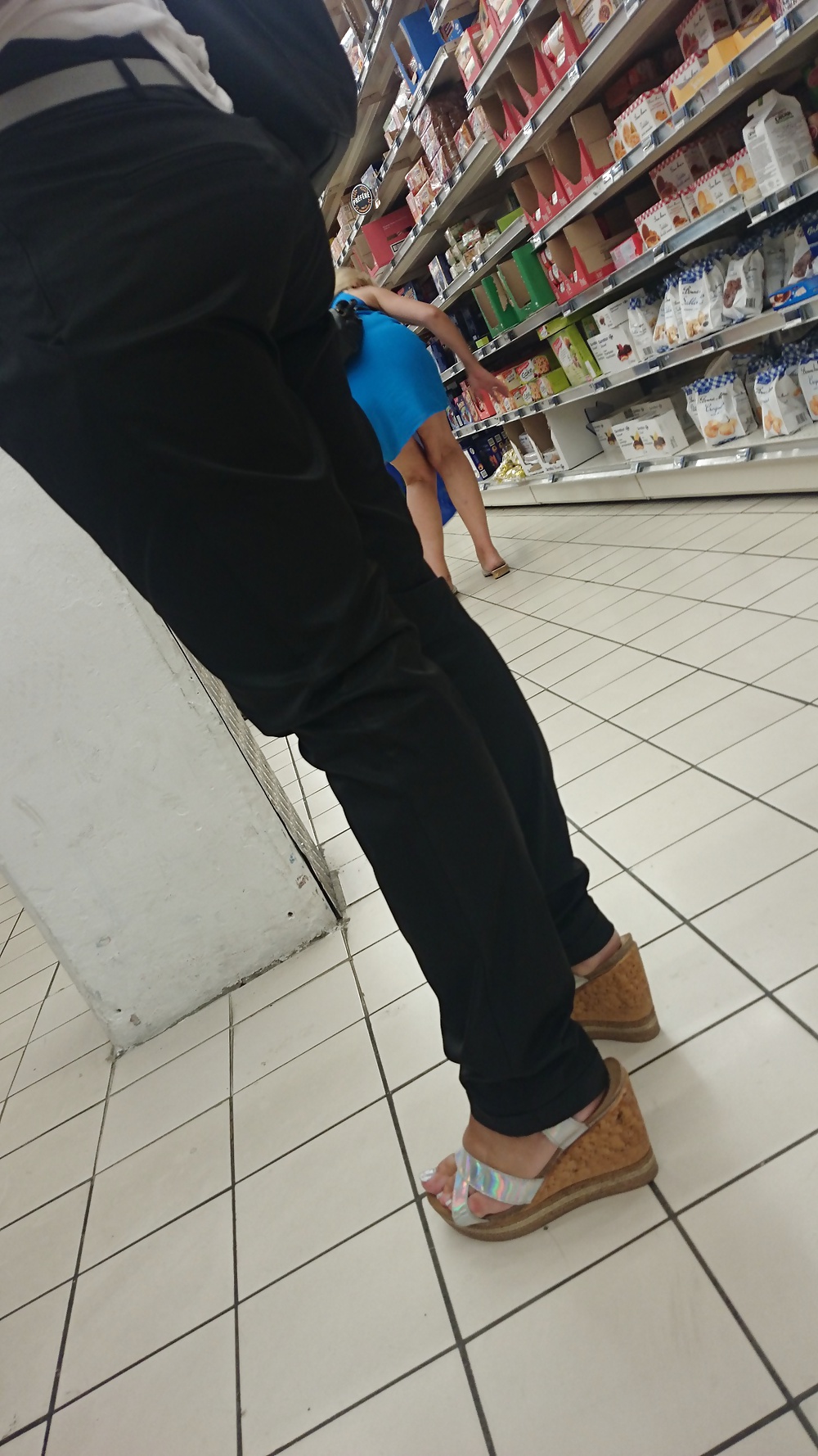 Candid heels feet and legs in supermarket #32752971