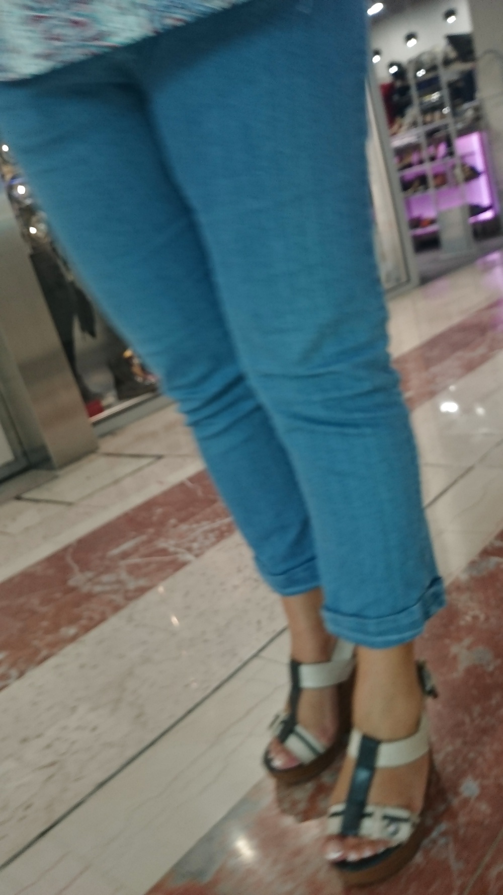 Candid heels feet and legs in supermarket #32752979