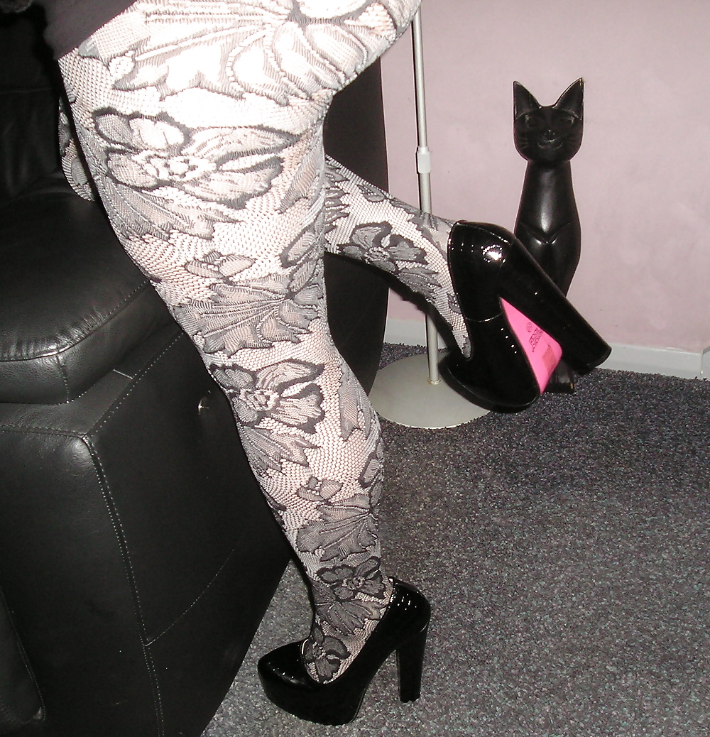 My girlfriend wearing flowery lacy tights pantyhose  #39264370