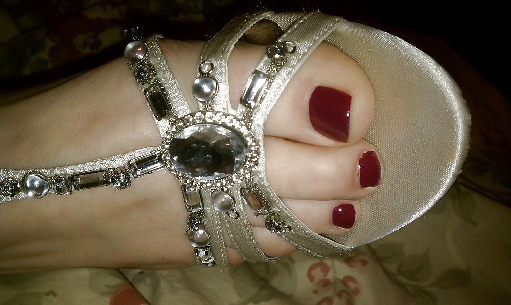 Wife's feet in silver sandals #28280942