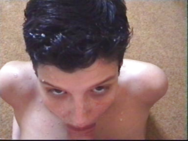 Short-haired brunette getting a big facial #23046824