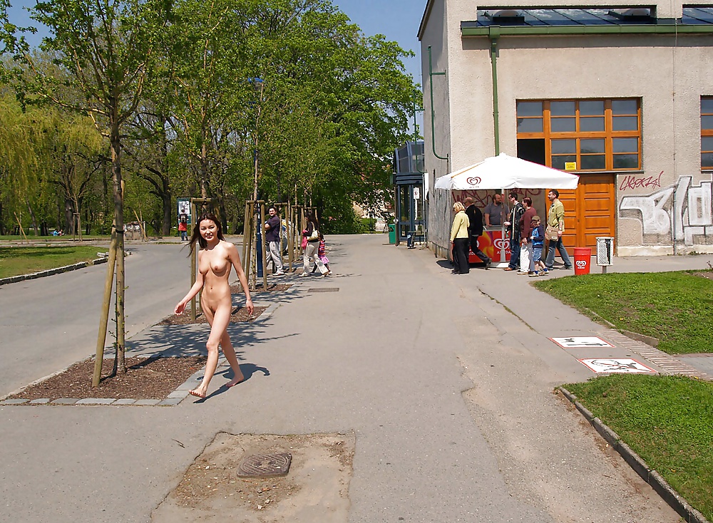Wife naked and barefoot in the street #28573294