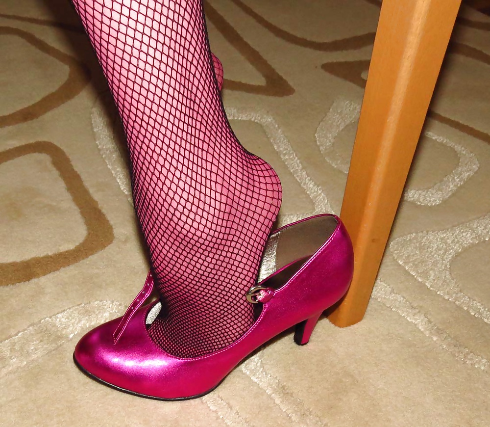Pretty in Pink 1 Pink Pantyhose and Black Fishnets #25154775