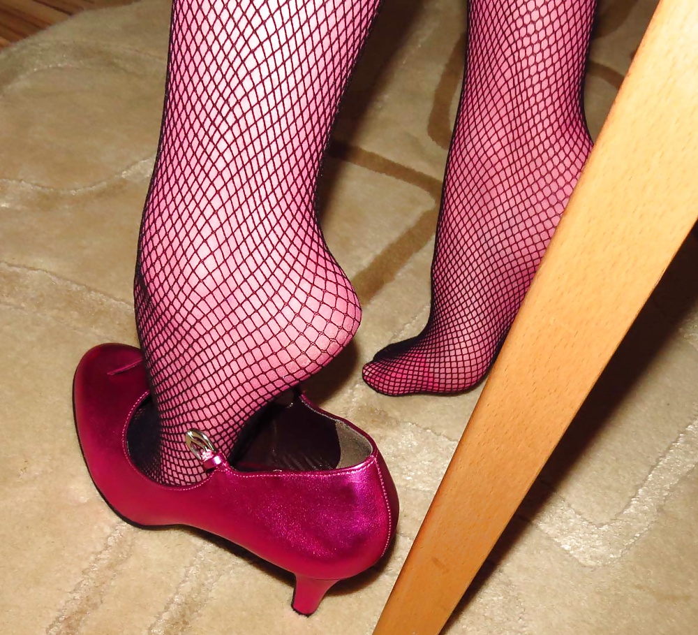Pretty in Pink 1 Pink Pantyhose and Black Fishnets #25154786