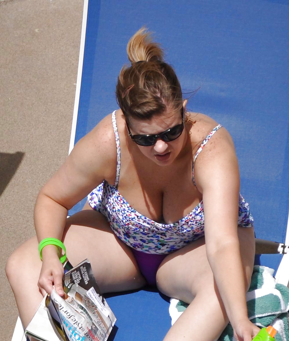 Candid MILF Mom Fat Tits Ass by Pool #39786610