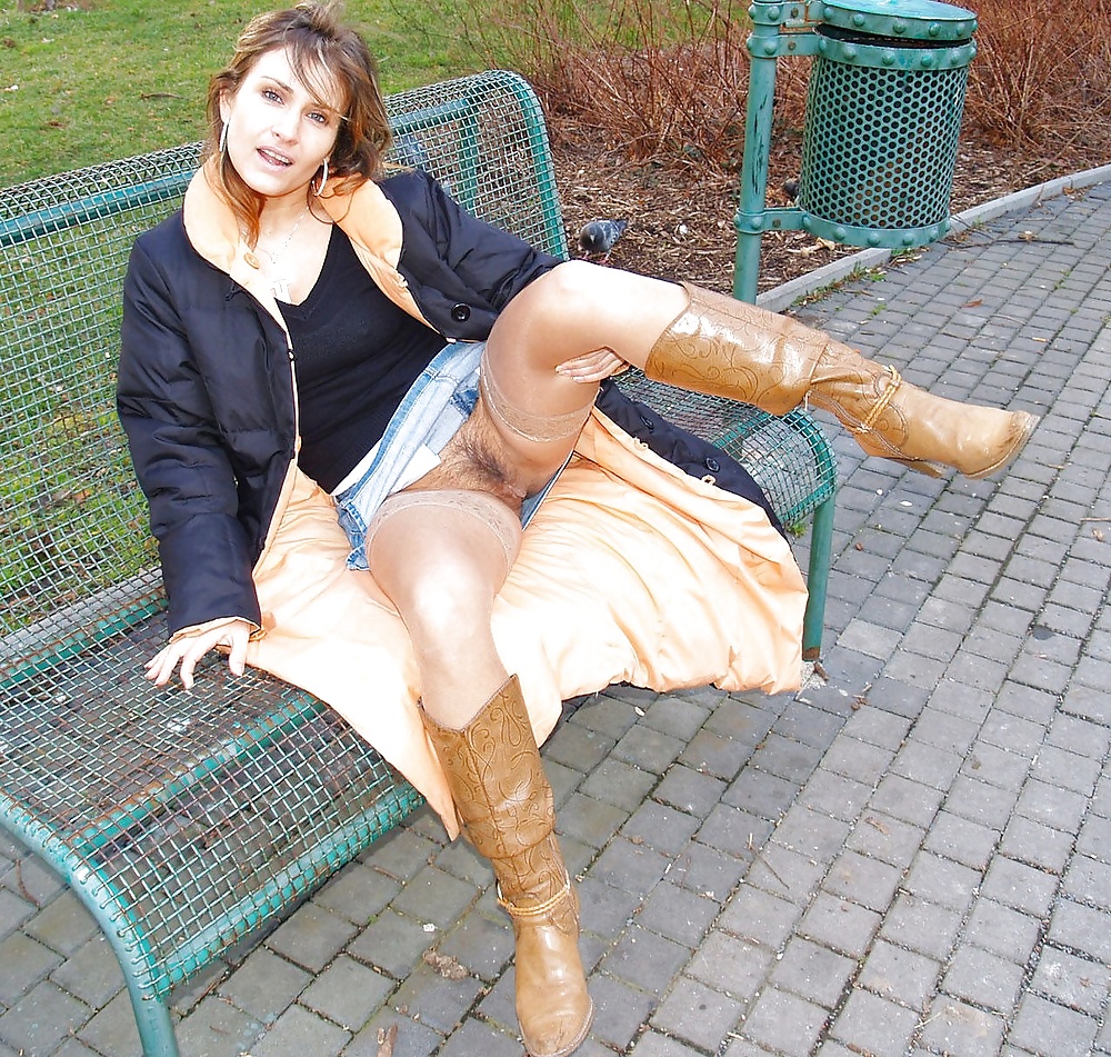 Bottomless and Hairy on a Bench #32192239