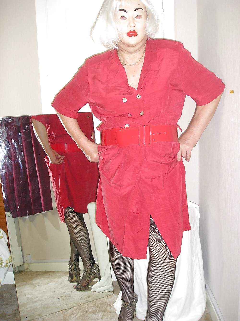 Dee in new red dress and suspender tights #40587061