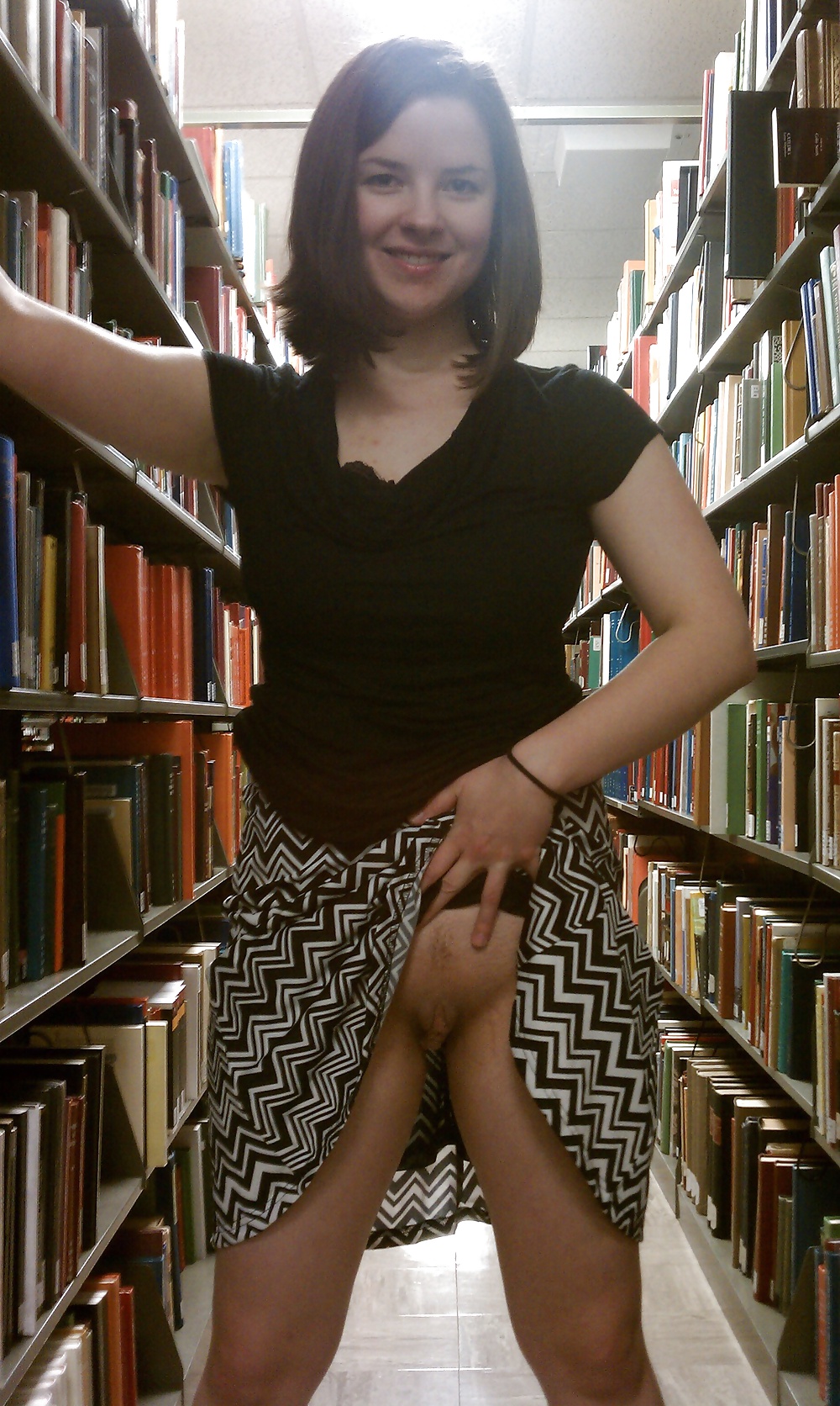 Brunette flash in library #31081610