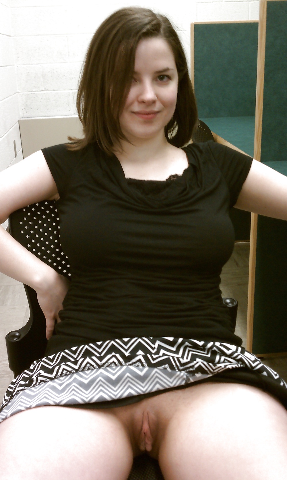 Brunette flash in library #31081621