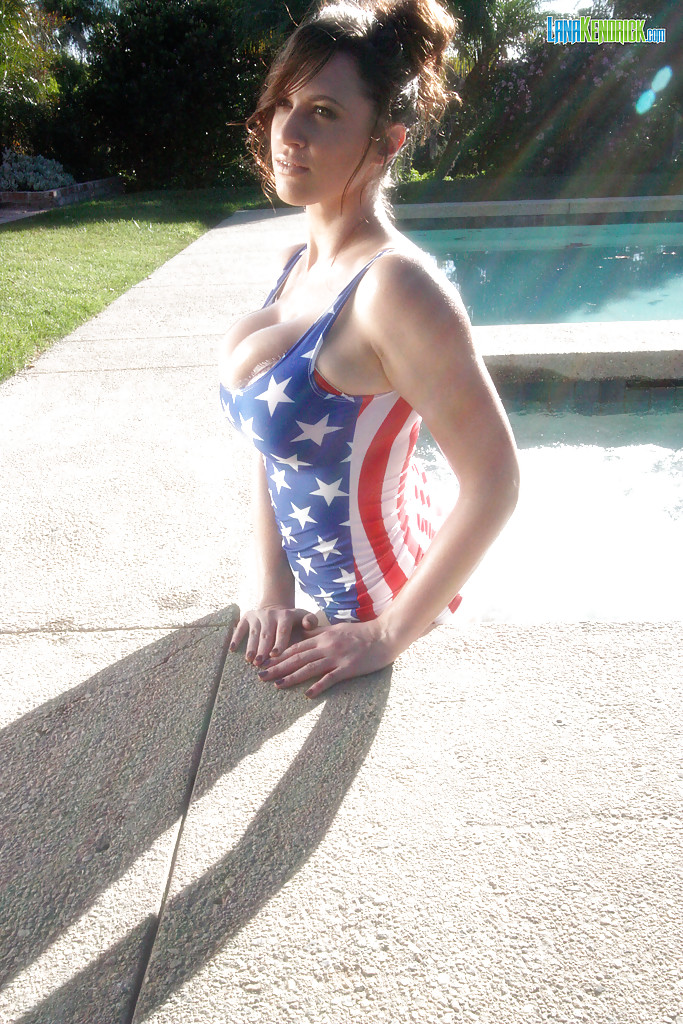 Pornstar in American flag-themed swimming suit Lana Kendrick has fun in pool #50197197