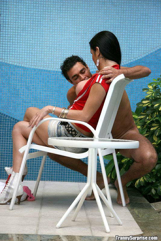 Beautiful brunette Latina tranny Kalena spreading her legs poolside #51857827