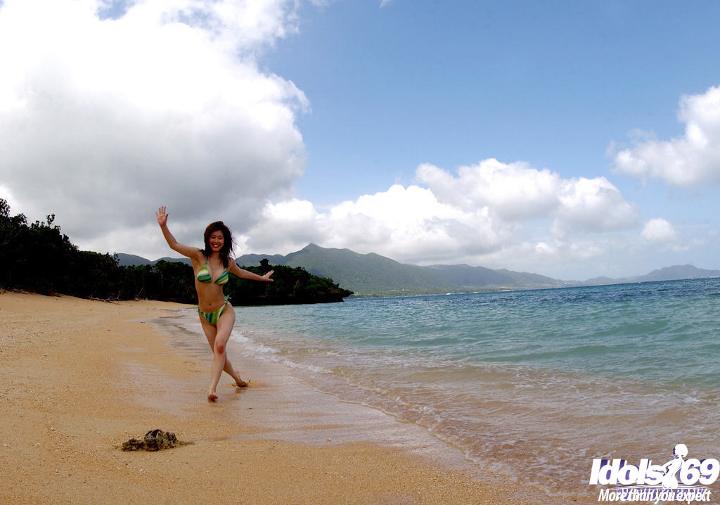 Busty asian babe Adusa Kyono slipping off her bikini outdoor #50151059