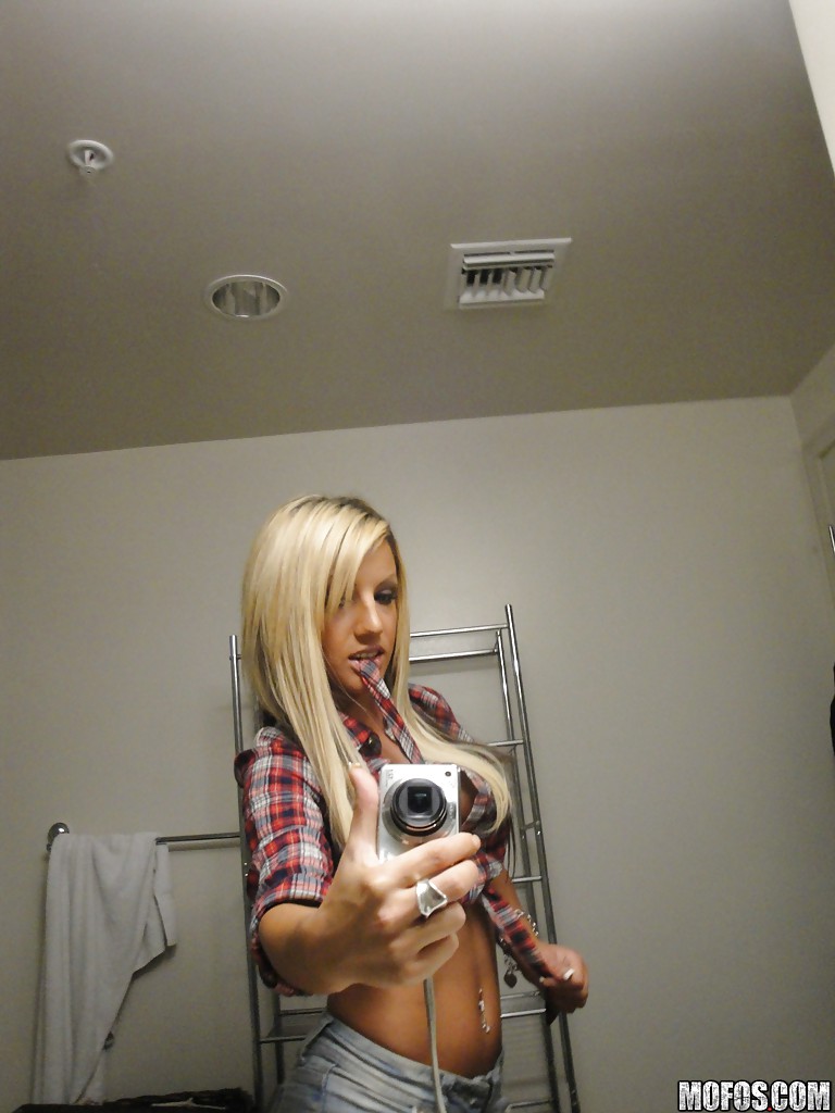 Perky blondie with piercing undressing and making selfies in the bath #51820817