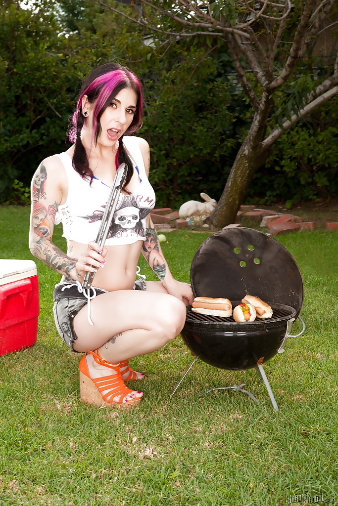 Playful tattooed amateur punk hottie revealing her goods outdoor #54352368