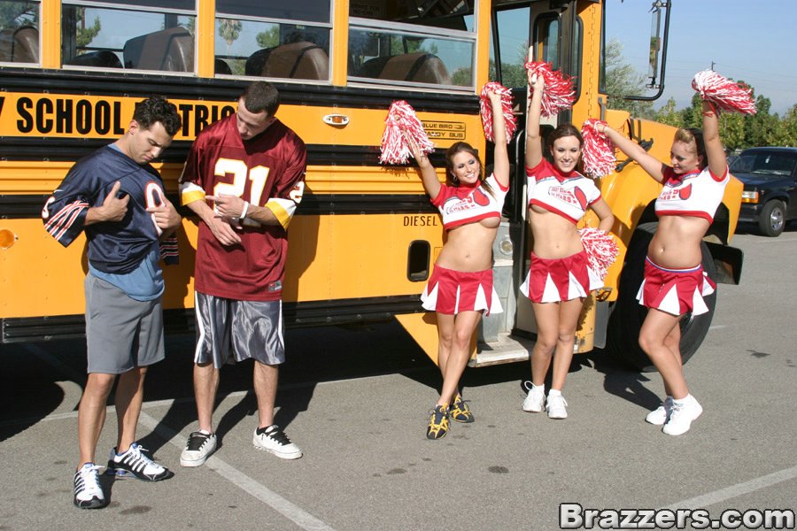 Three slutty cheerleaders starting a fervent orgy in the school bus #50311403