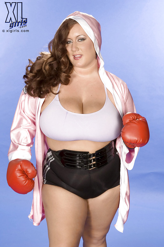 Chubby beauty in boxing gloves gets her huge knockers exposed and oiled up #55387739