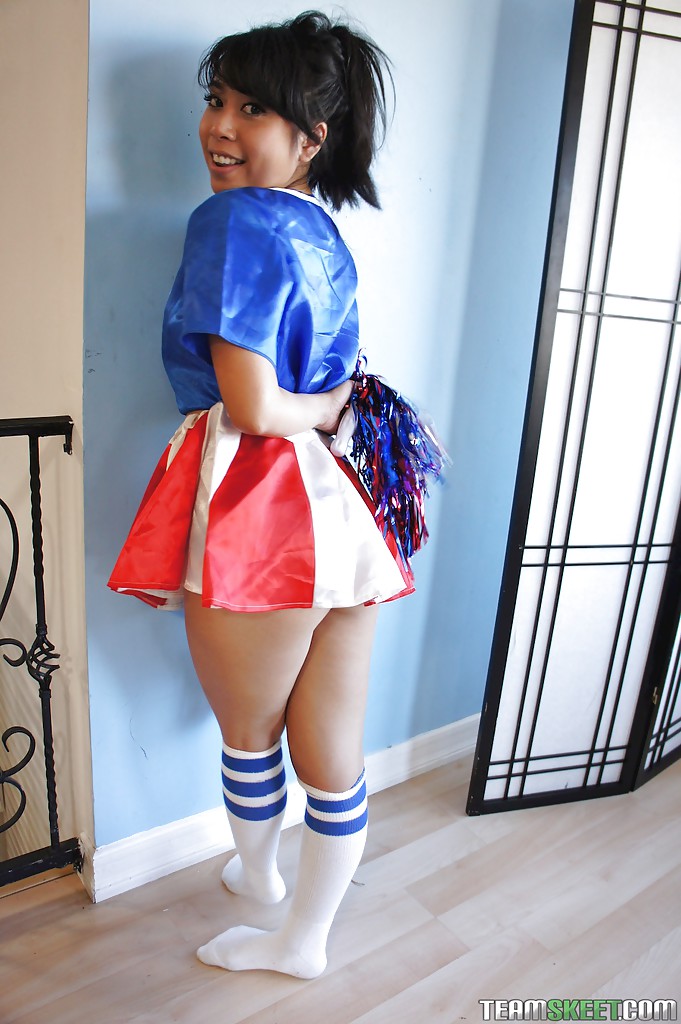 Tiny Asian Cheerleader May Lee Posing In Cute Uniform And Socks
