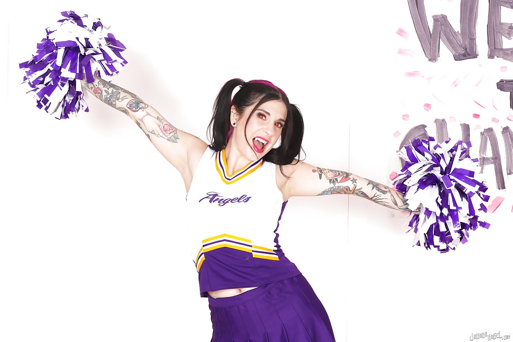 Amateur upskirt posing with a hot babe Joanna Angel in her cheerleader suit #50316225