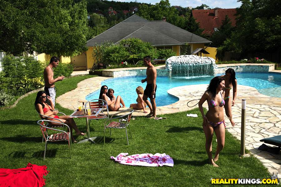 Horny hotties giving blowjobs and fucking hardcore at the pool party #51457091