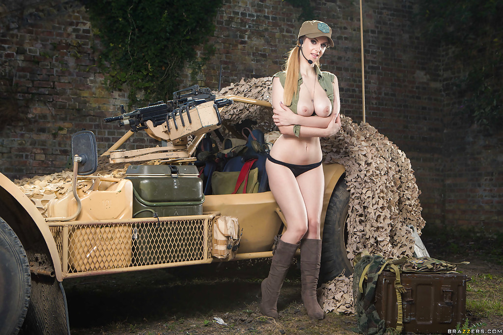 Pornstar Stella Cox letting big natural tits loose from military garb #50269289