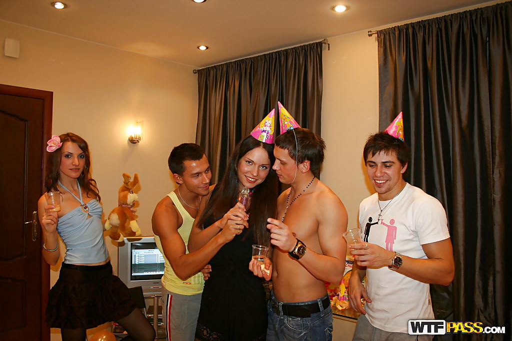 Promiscuous teenage hotties enjoy a wild groupsex at the birthday party #50450500