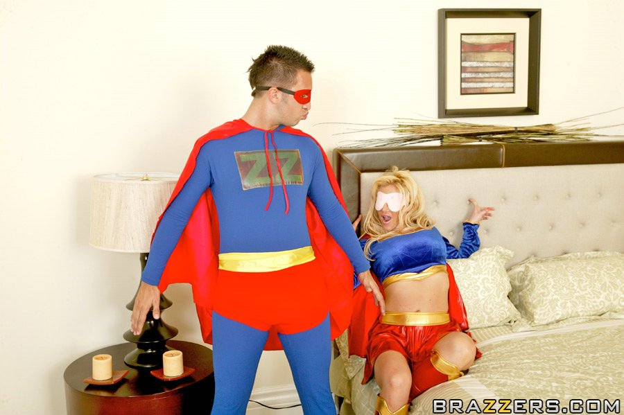 Blindfolded blonde Jennifer Adams fucks in a superhero costume #50206919