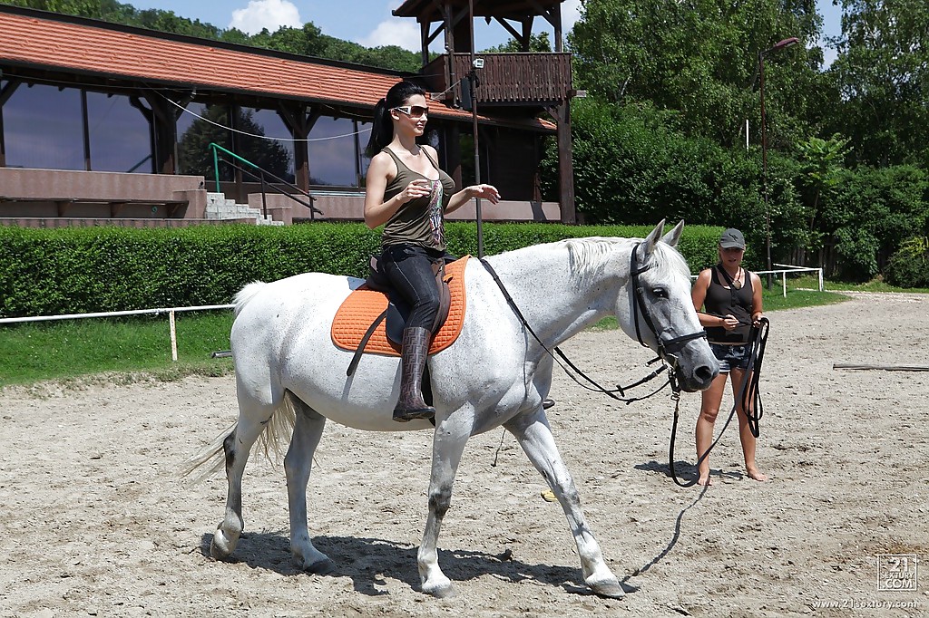 Pornstar Aletta Ocean is riding a horse outdoor in glasses #52507802