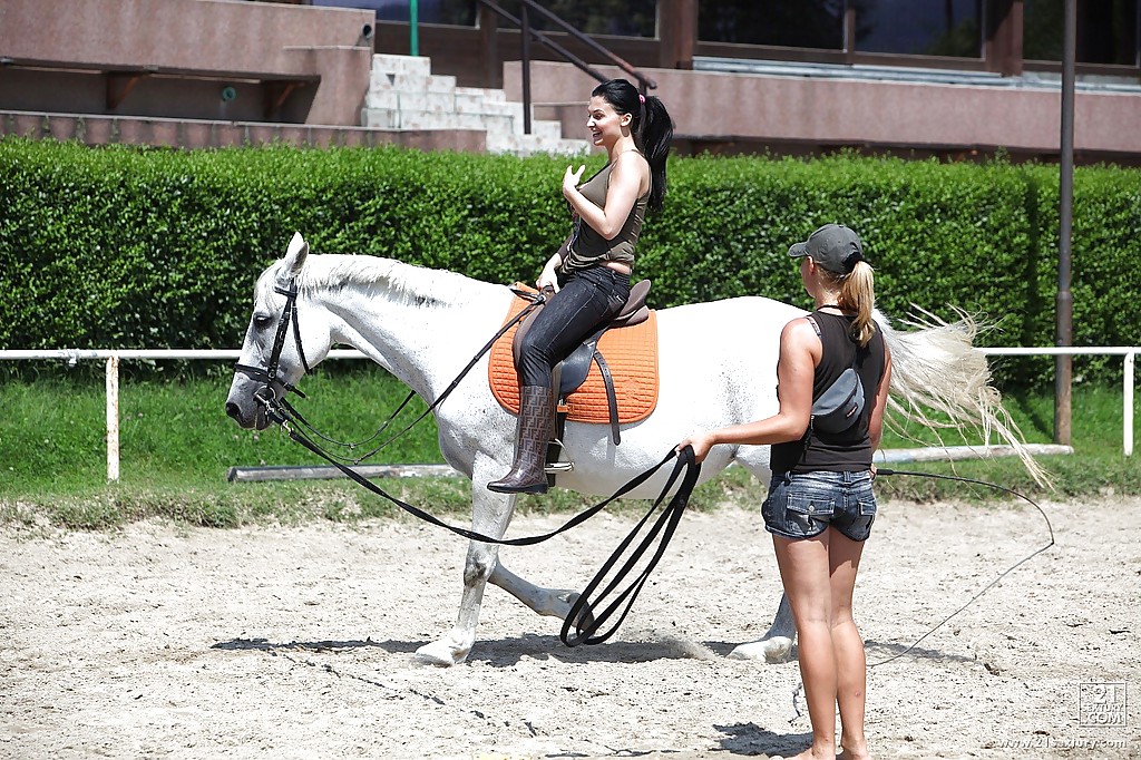 Pornstar Aletta Ocean is riding a horse outdoor in glasses #52508147