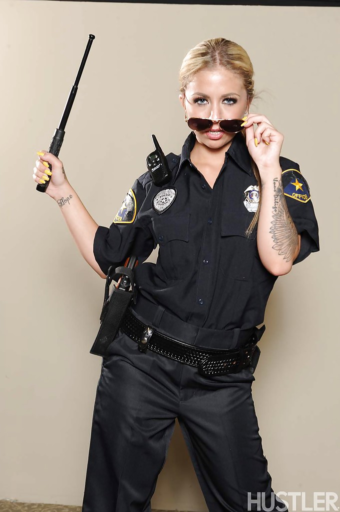 Solo girl Madelyn Monroe releasing boobs from police uniform #51531587