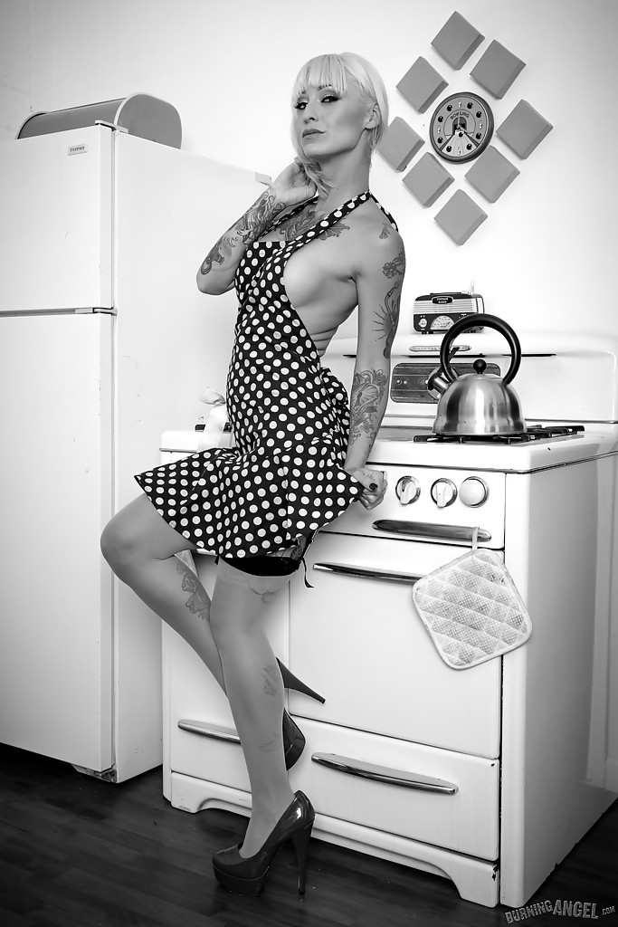 Leggy blonde fetish model posing in stockings and high heels #54631616