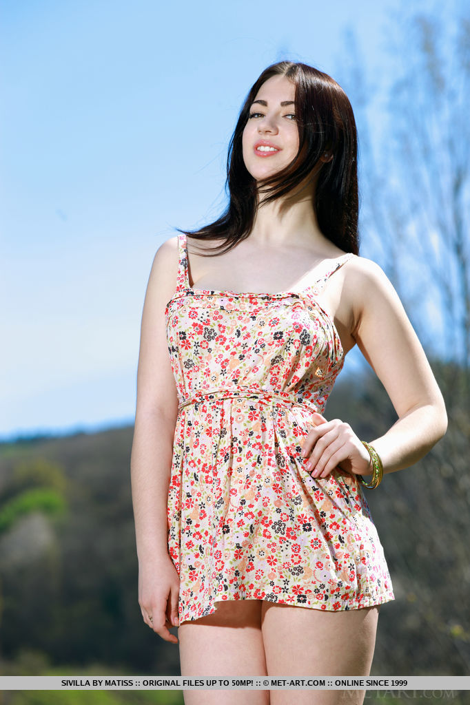 Brunette babe shedding summer dress outdoors for teen glamour photos #50661827