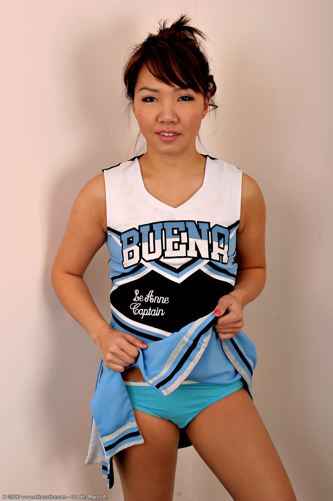 Amateur Asian solo girl sheds cheerleader uniform to bare tiny teen tits #50311844