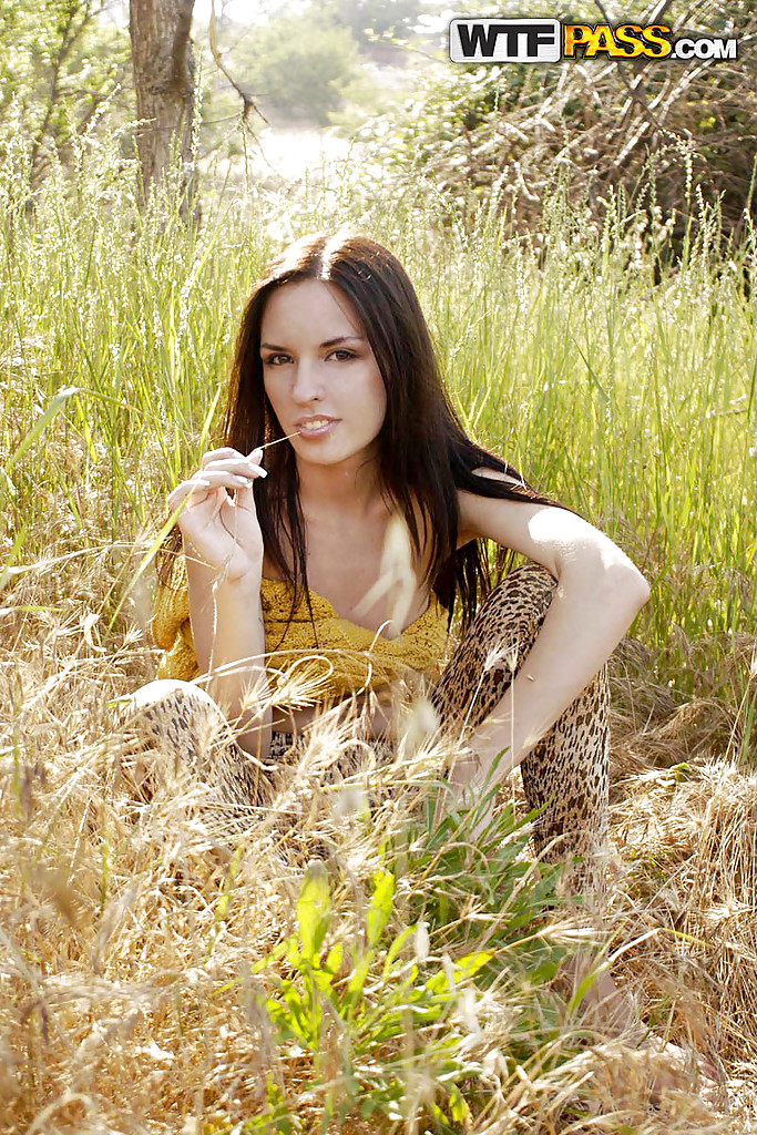 Tentadora nena morena con cuerpo caliente despojándose de su ropa al aire libre
 #51123207