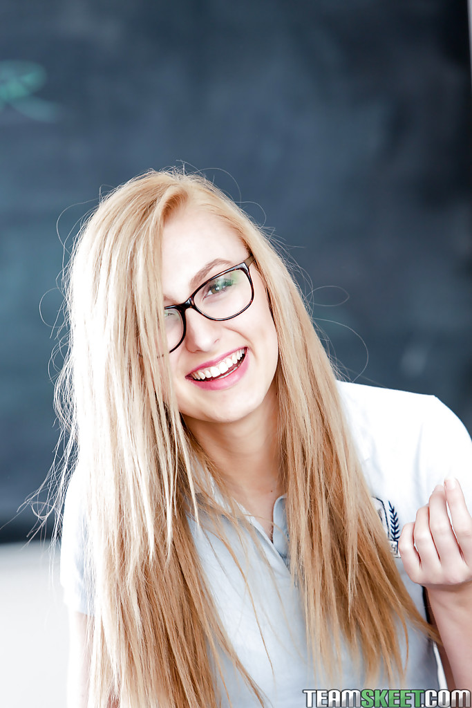 Young blonde nerd in glasses Alexa Grace posing in schoolgirl uniform #51786284