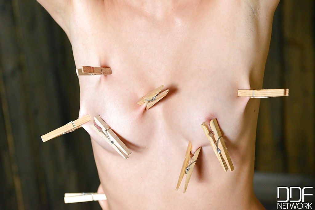 Skinny redhead bdsm model susana melo has clothespin attached to tits
 #50228339