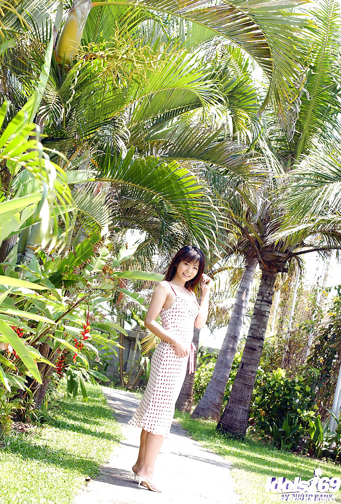 Cute asian babe Saki Ninomiya slipping off her dress and panties outdoor #51209407
