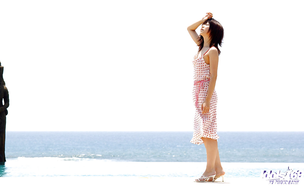 Cute asian babe Saki Ninomiya slipping off her dress and panties outdoor #51209418