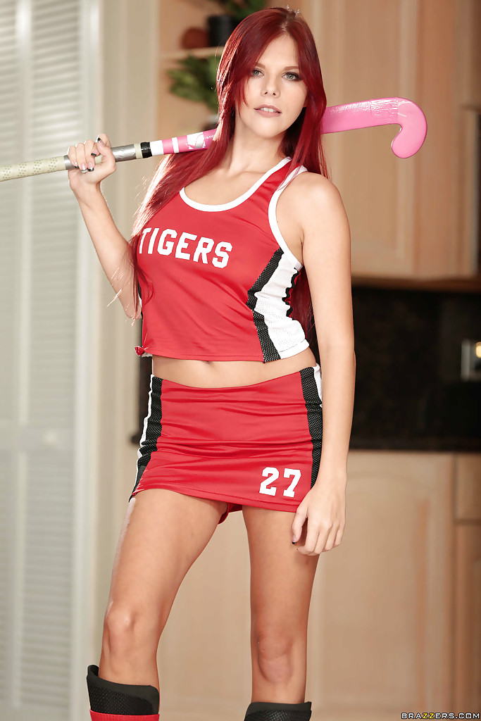 Sweet redhead Zara Ryan peeling off sports uniform to pose naked in socks #51748512