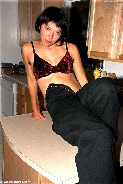 Amateur Asian woman Amanda takes her black panties off and reveals big bush #50052291