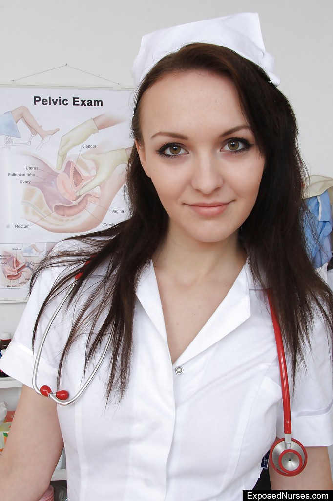Stunning nurse brunette Belle spreading her mouth and pink pussy #50781369