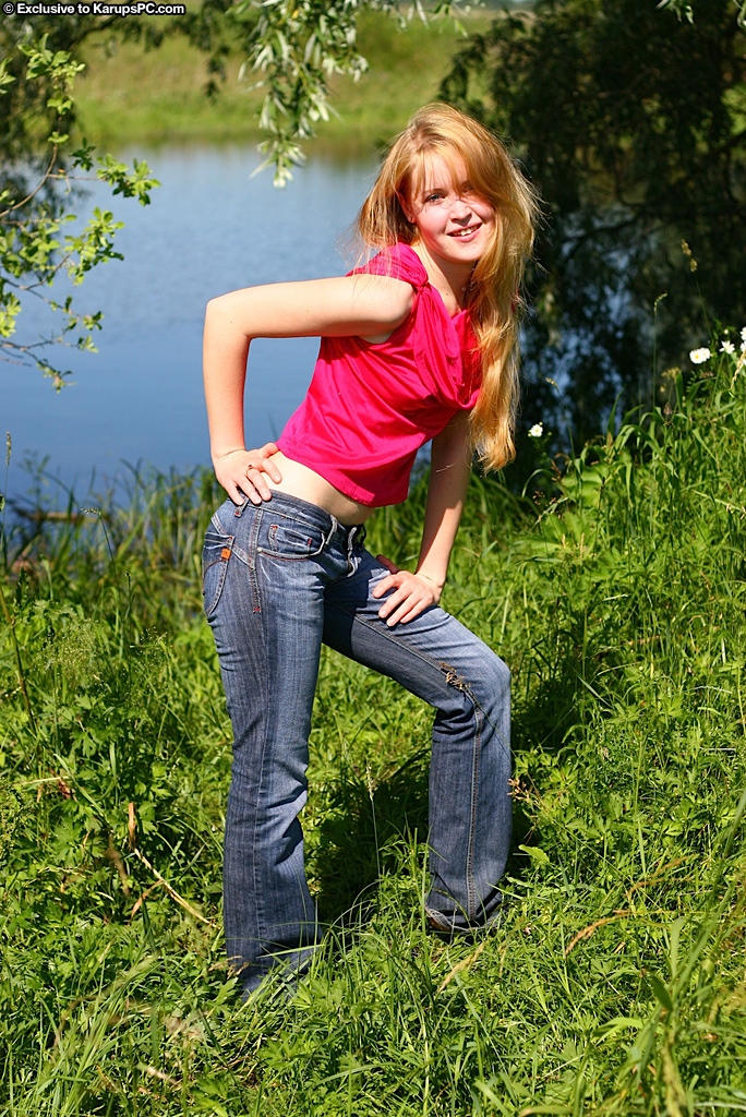 Skinny young amateur Alina sheds jeans & cotton panties outdoors to pose naked #51939758