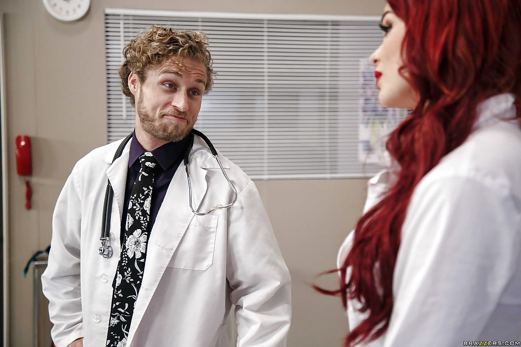 Freckle faced redhead nurse Skyla Novea sucking off fellow doctor in exam room #51394643