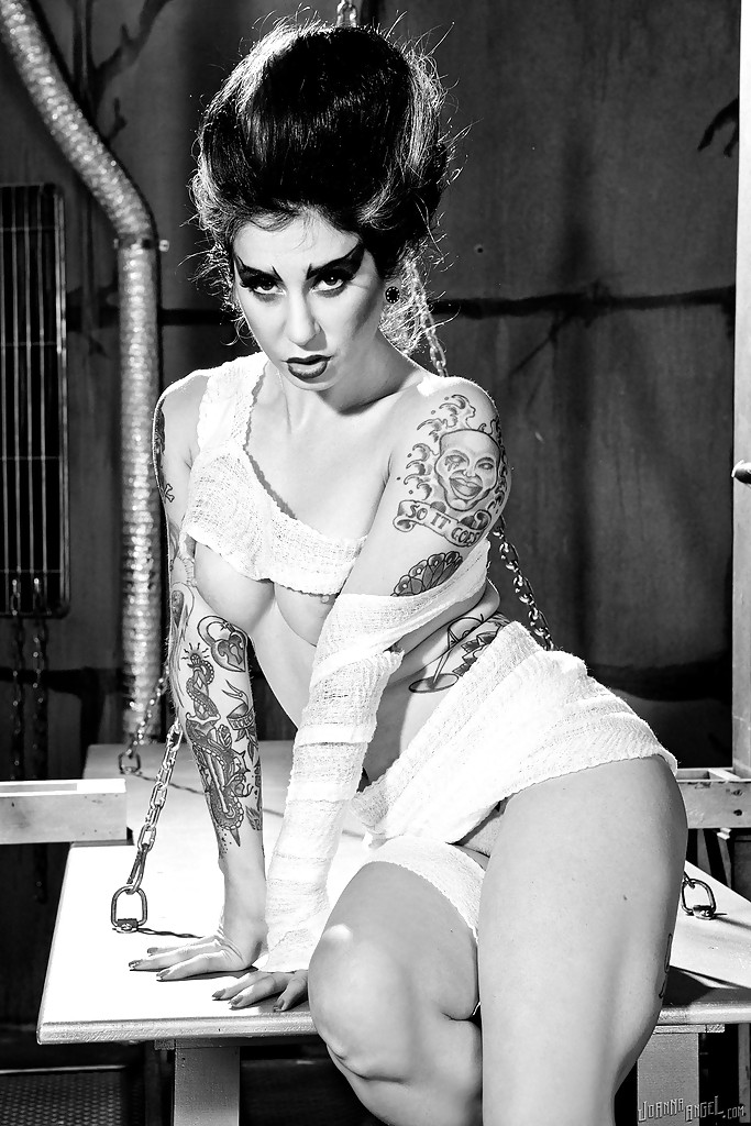 Milf babe Joanna Angel films naked scene in black and white colors #54354160